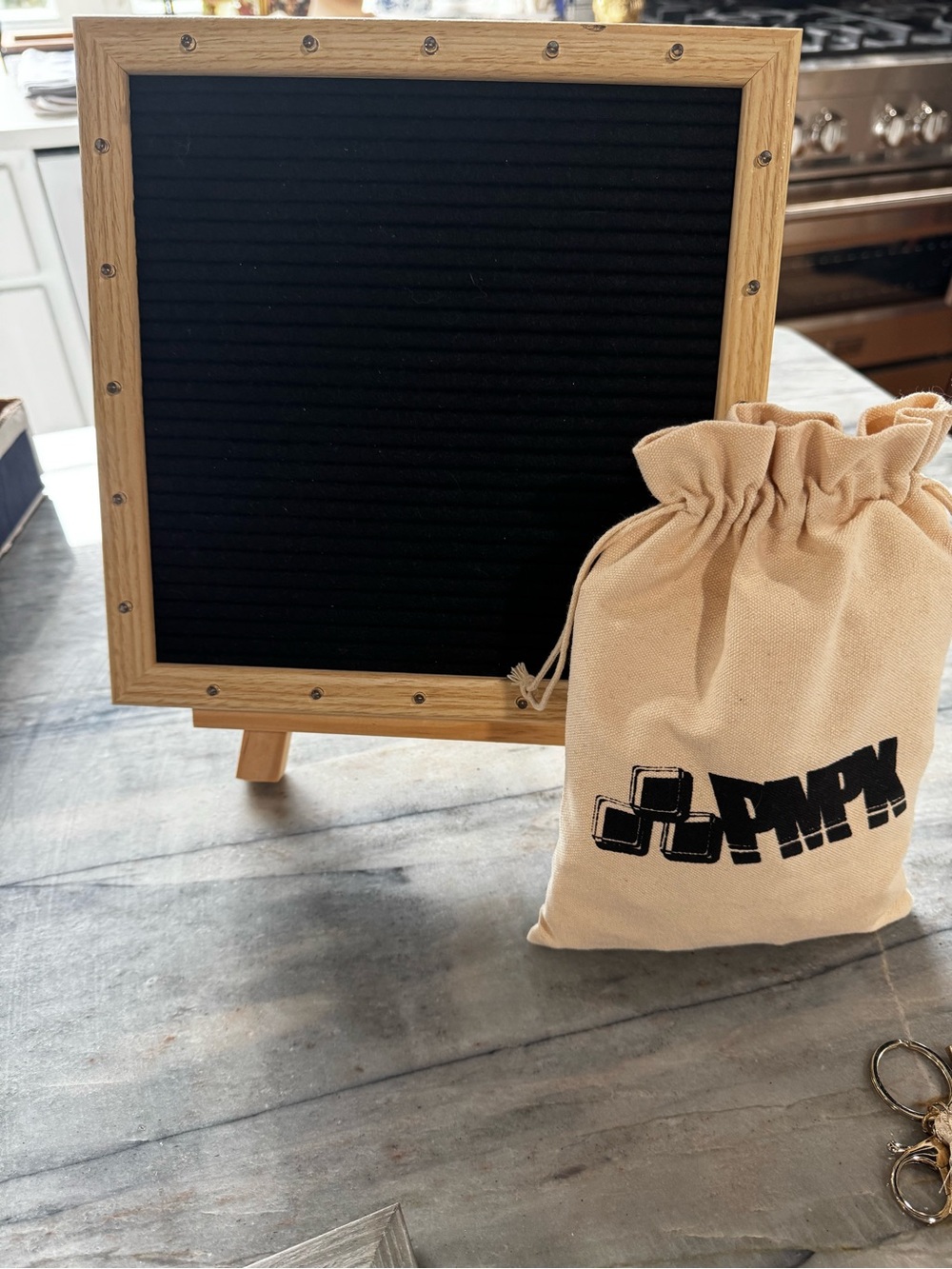 Black Felt Letter Board with Oak Frame and Beige Canvas Pouch